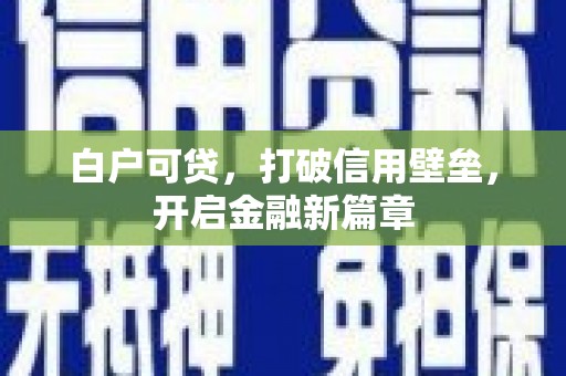 东台白户可贷，打破信用壁垒，开启金融新篇章